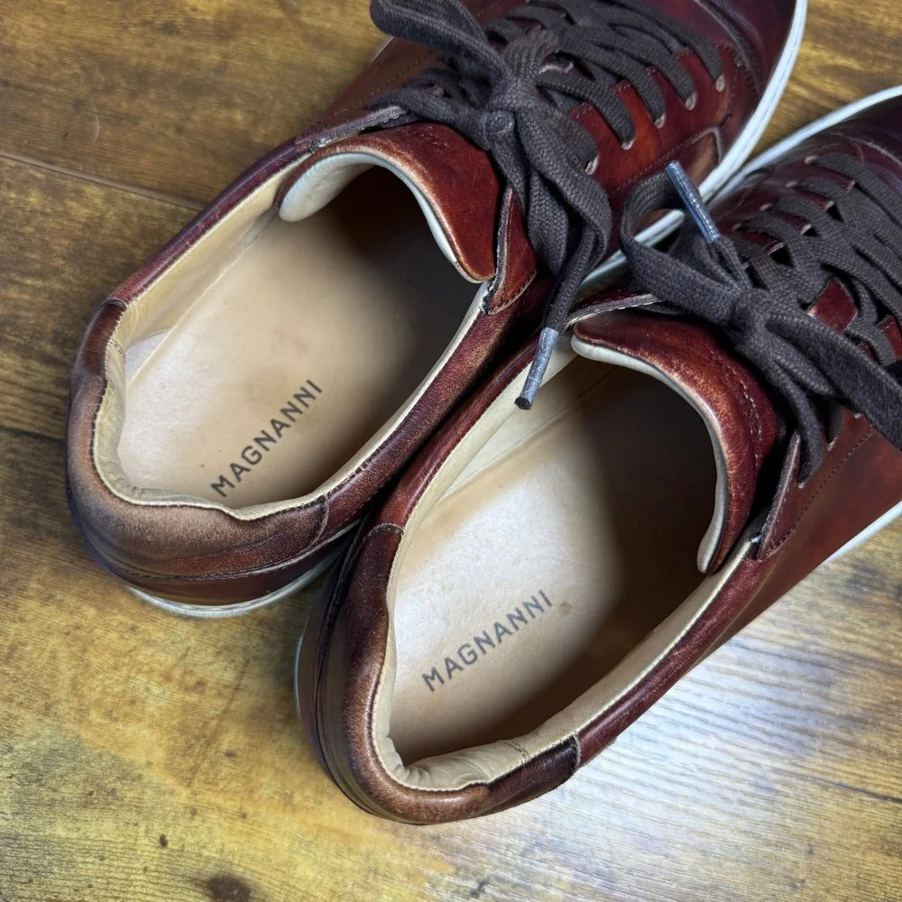 Magnanni Amadeo 22788 Brown Burnished Leather Fashion Sneakers Mens 10.5 M